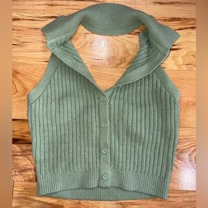 Hollister Sage Green Cable Knit Cropped Sweater